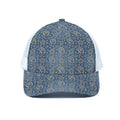 Blue Denim Western Paisley Print White Mesh Trucker Hat