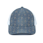 Blue Denim Western Paisley Print White Mesh Trucker Cap