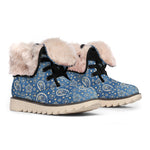 Blue Denim Western Paisley Print Winter Boots