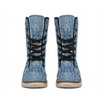 Blue Denim Western Paisley Print Winter Boots