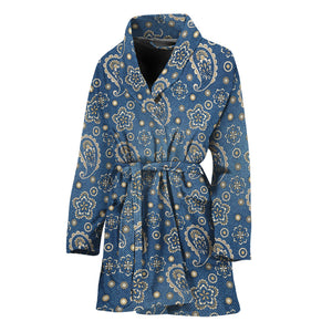 Blue Denim Western Paisley Print Women's Bathrobe