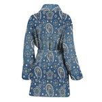 Blue Denim Western Paisley Print Women's Bathrobe