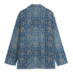 Blue Denim Western Paisley Print Women's Blazer