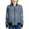 Blue Denim Western Paisley Print Women's Bomber Jacket