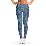 Blue Denim Western Paisley Print Women's Leggings
