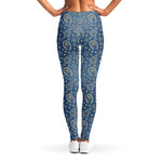 Blue Denim Western Paisley Print Women's Leggings