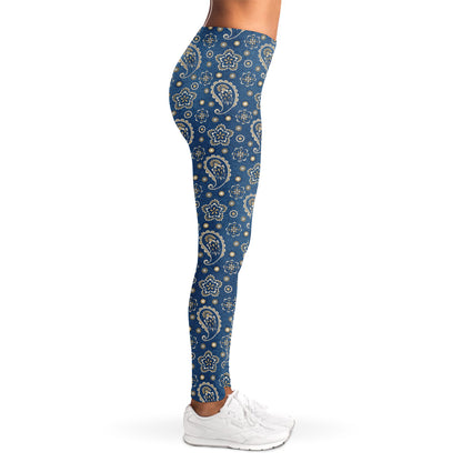 Blue Denim Western Paisley Print Women's Leggings