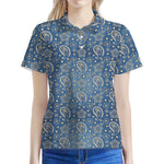 Blue Denim Western Paisley Print Women's Polo Shirt