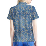 Blue Denim Western Paisley Print Women's Polo Shirt