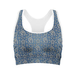 Blue Denim Western Paisley Print Women's Sports Bra