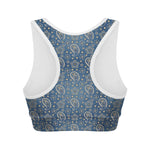 Blue Denim Western Paisley Print Women's Sports Bra