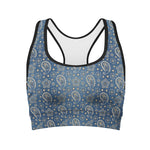 Blue Denim Western Paisley Print Women's Sports Bra