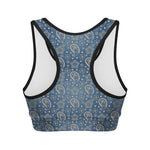 Blue Denim Western Paisley Print Women's Sports Bra