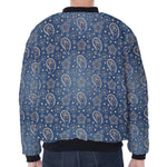 Blue Denim Western Paisley Print Zip Sleeve Bomber Jacket