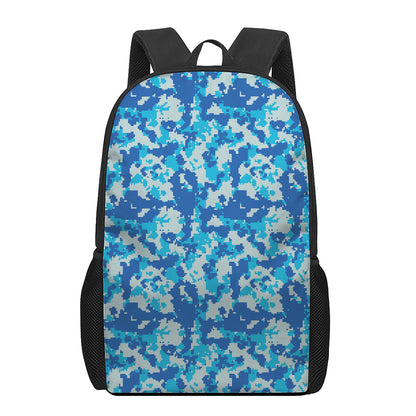 Blue Digital Camo Pattern Print 17 Inch Backpack