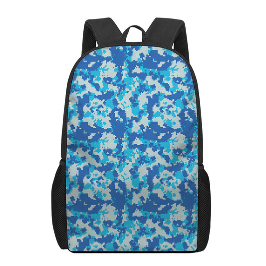 Blue Digital Camo Pattern Print 17 Inch Backpack