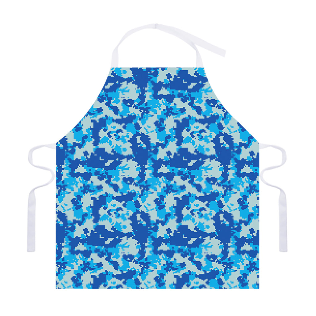 Blue Digital Camo Pattern Print Adjustable Apron