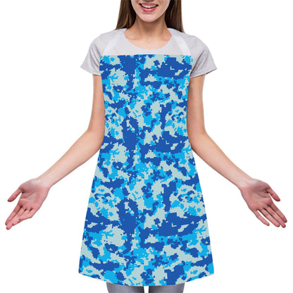 Blue Digital Camo Pattern Print Adjustable Apron