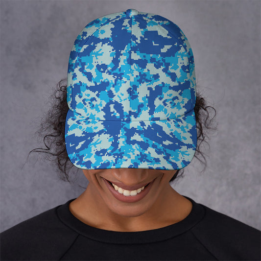 Blue Digital Camo Pattern Print Baseball Cap