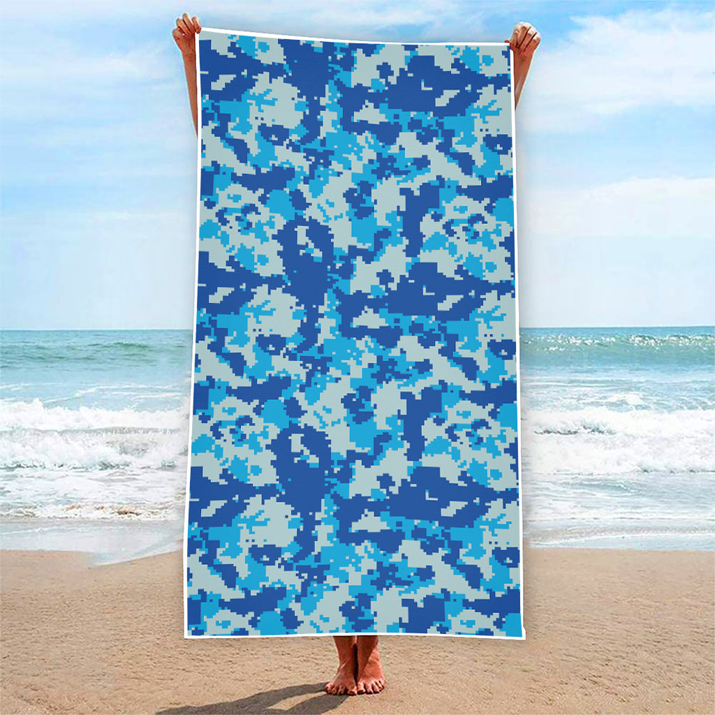 Blue Digital Camo Pattern Print Beach Towel