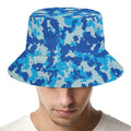 Blue Digital Camo Pattern Print Bucket Hat