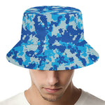 Blue Digital Camo Pattern Print Bucket Hat