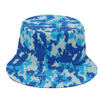 Blue Digital Camo Pattern Print Bucket Hat