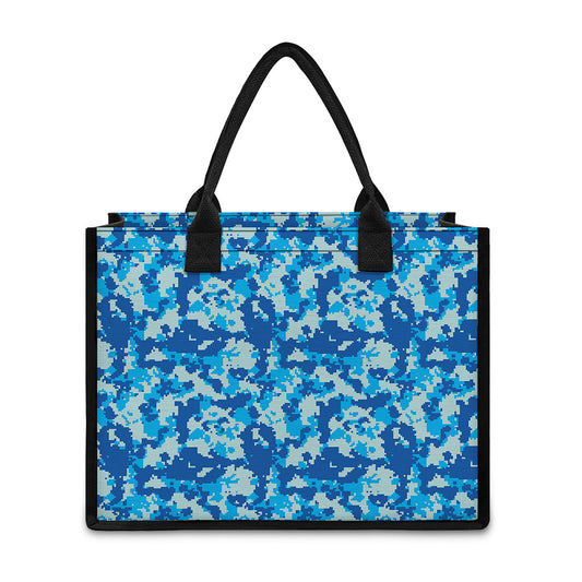 Blue Digital Camo Pattern Print Canvas Tote Bag