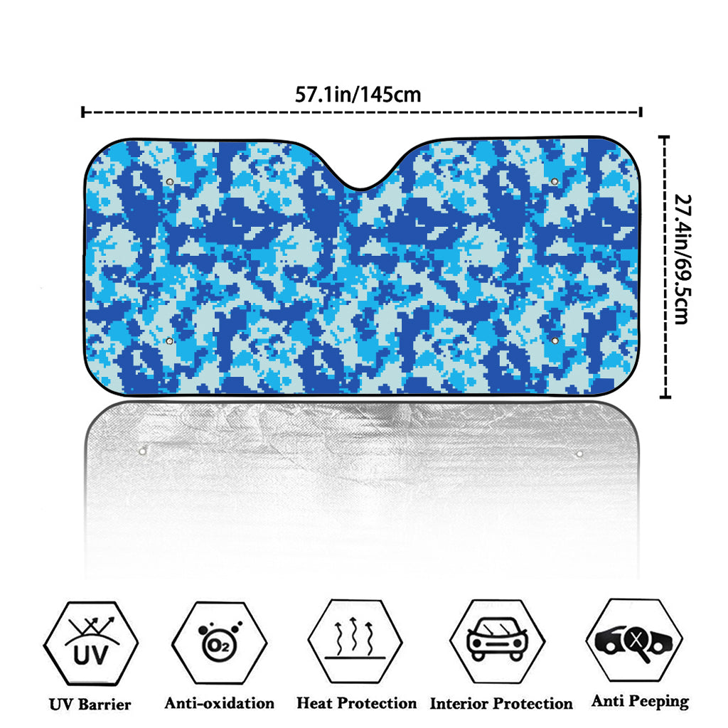 Blue Digital Camo Pattern Print Car Windshield Sun Shade