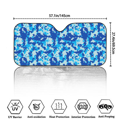 Blue Digital Camo Pattern Print Car Windshield Sun Shade