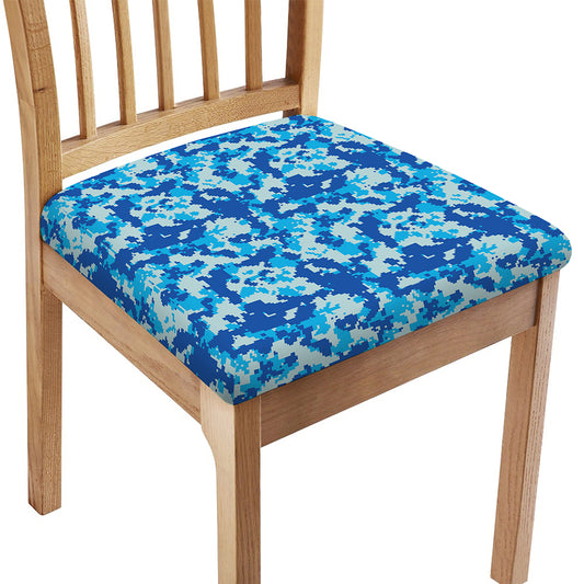 Blue Digital Camo Pattern Print Chair Cushion Cover