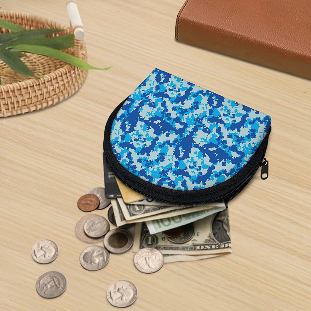 Blue Digital Camo Pattern Print Coin Purse