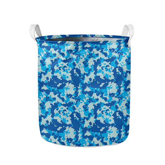 Blue Digital Camo Pattern Print Collapsible Laundry Basket