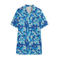 Blue Digital Camo Pattern Print Cotton Hawaiian Shirt