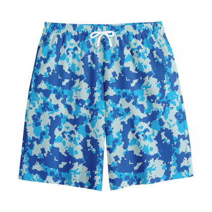 Blue Digital Camo Pattern Print Cotton Shorts