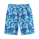 Blue Digital Camo Pattern Print Cotton Shorts