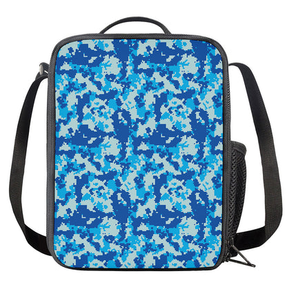 Blue Digital Camo Pattern Print Crossbody Lunch Bag