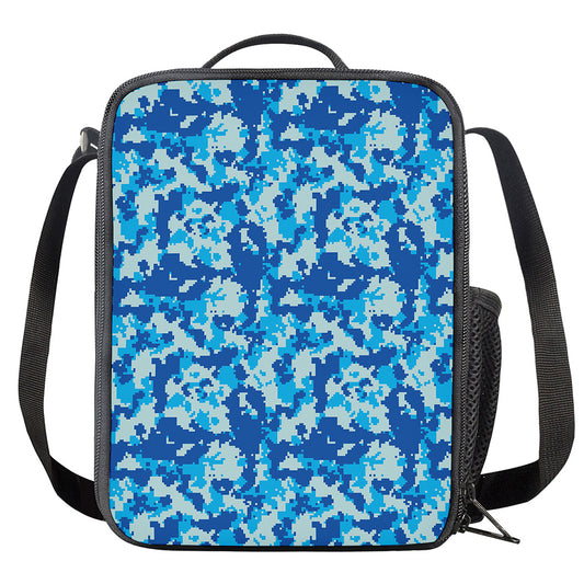 Blue Digital Camo Pattern Print Crossbody Lunch Bag