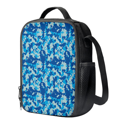 Blue Digital Camo Pattern Print Crossbody Lunch Bag