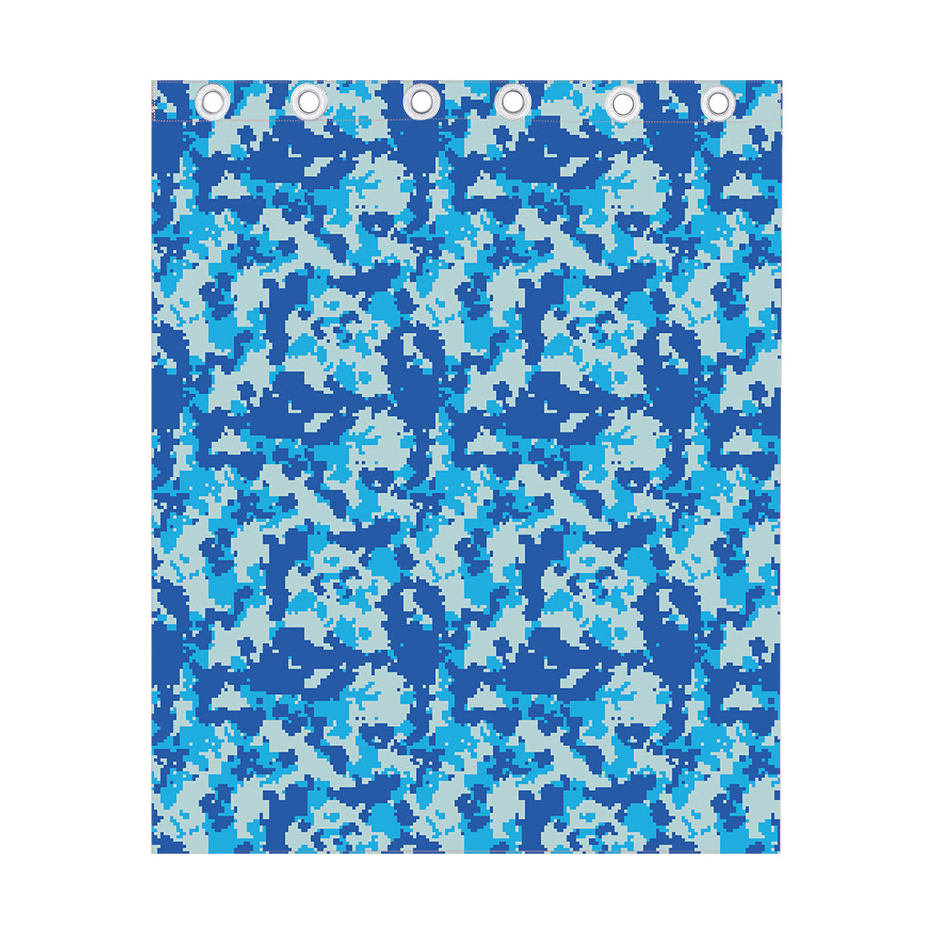 Blue Digital Camo Pattern Print Curtain