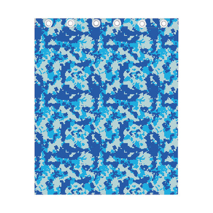 Blue Digital Camo Pattern Print Curtain
