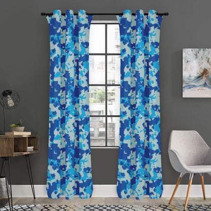 Blue Digital Camo Pattern Print Curtain
