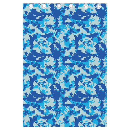 Blue Digital Camo Pattern Print Curtain