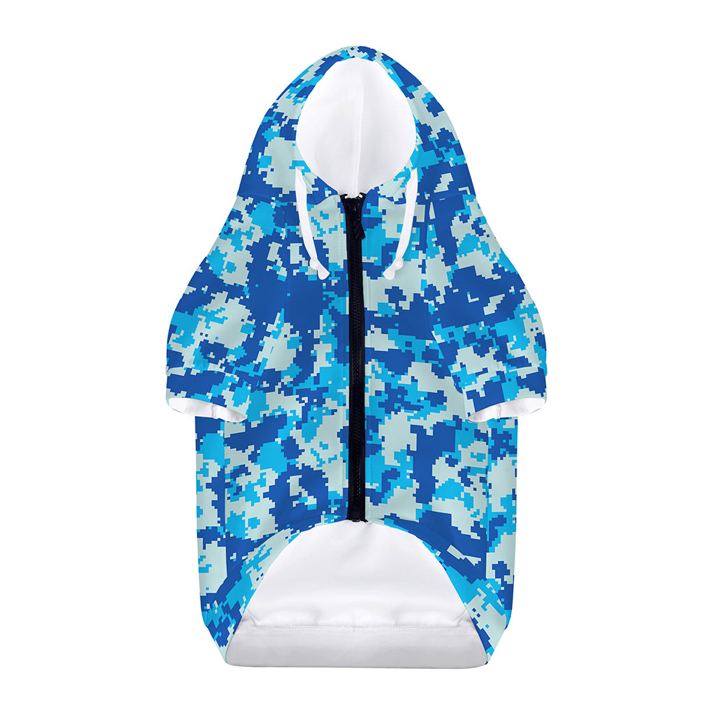 Blue Digital Camo Pattern Print Dog Zip Up Hoodie