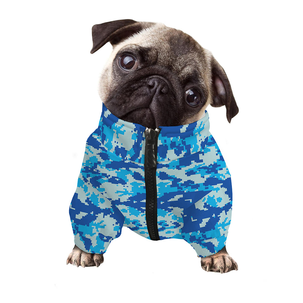 Blue Digital Camo Pattern Print Dog Zip Up Jacket