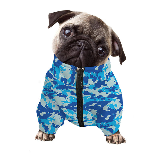 Blue Digital Camo Pattern Print Dog Zip Up Jacket