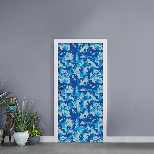 Blue Digital Camo Pattern Print Door Sticker