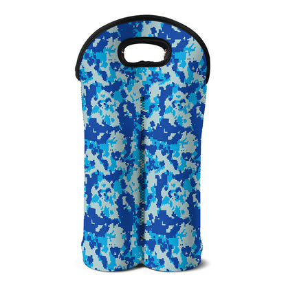Blue Digital Camo Pattern Print Double Neoprene Wine Tote