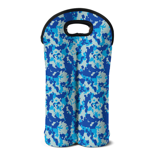 Blue Digital Camo Pattern Print Double Neoprene Wine Tote