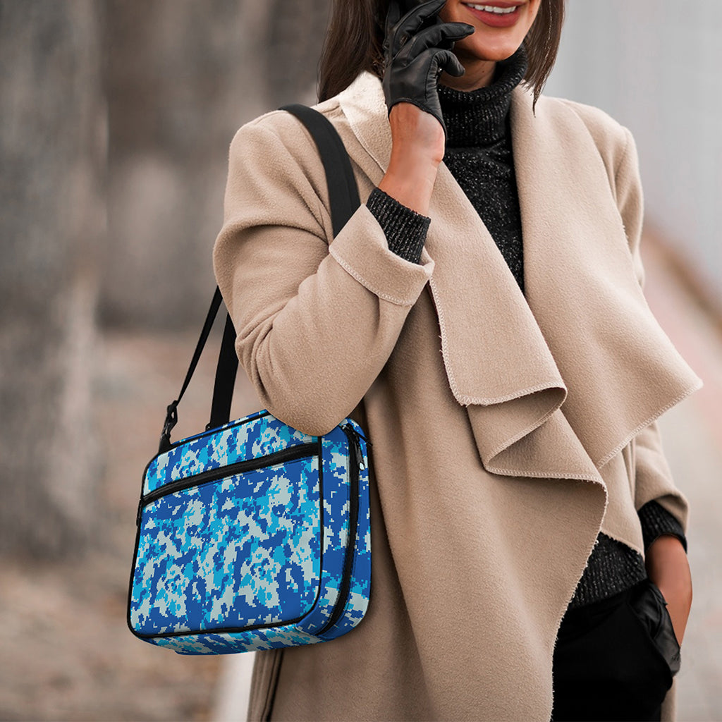 Blue Digital Camo Pattern Print Double Strap Bible Bag